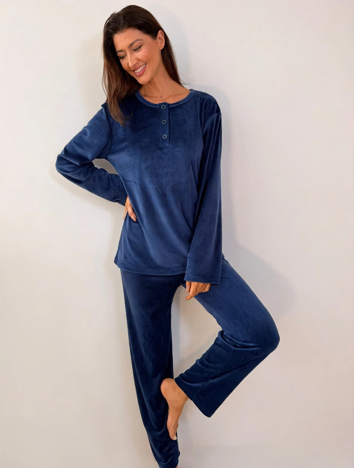 Women's Velvet Pullover Pajama Set – Navy / Mauve (AY14-2#)
