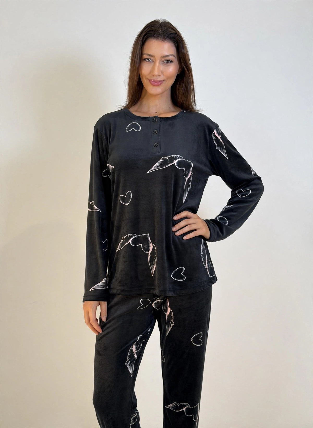 Women's Velvet Pullover Pajama Set – Black (AY17-2#)