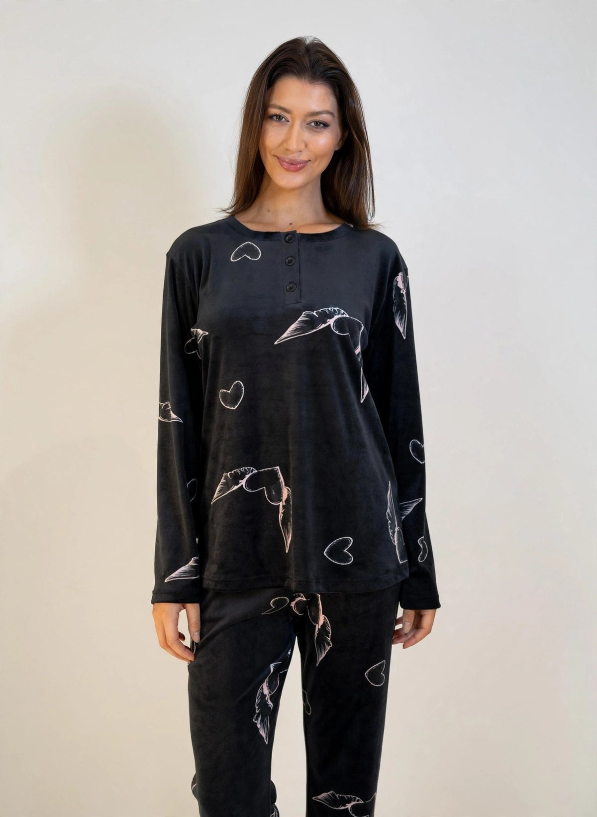 Women's Velvet Pullover Pajama Set – Black (AY17-2#)