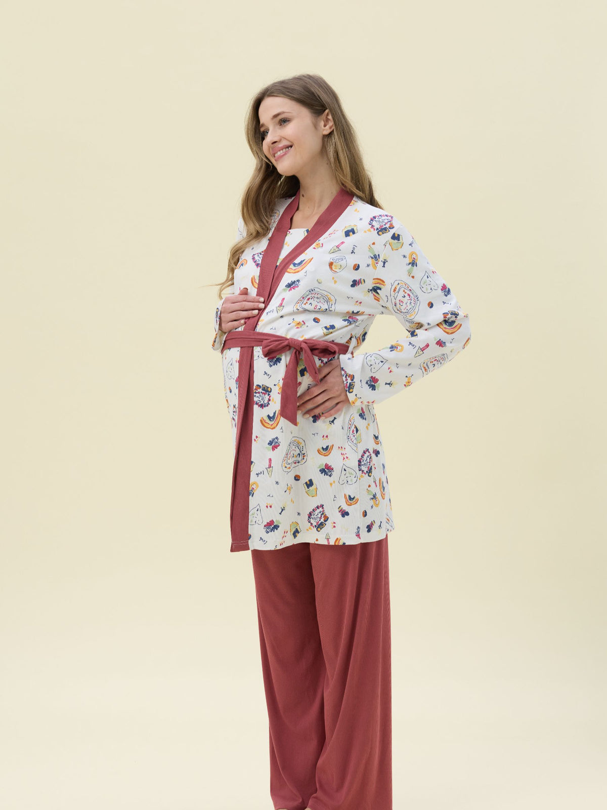 بيجامة نسائية - 3 قطع (M-2XL)
