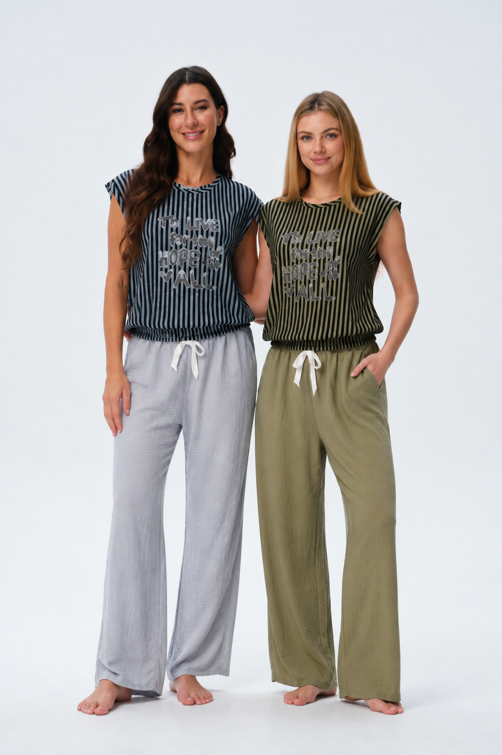 Striped Pajama Set - Green & Blue