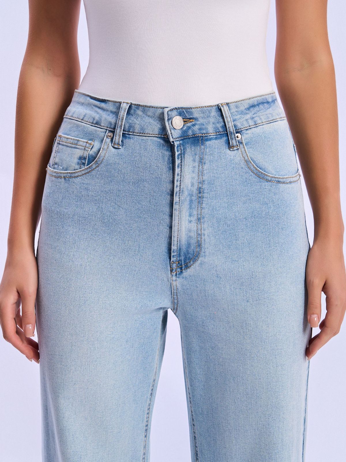 High waist TRF wide leg jeans in light blue denim view#Color_LIGHT BLUE DENIM