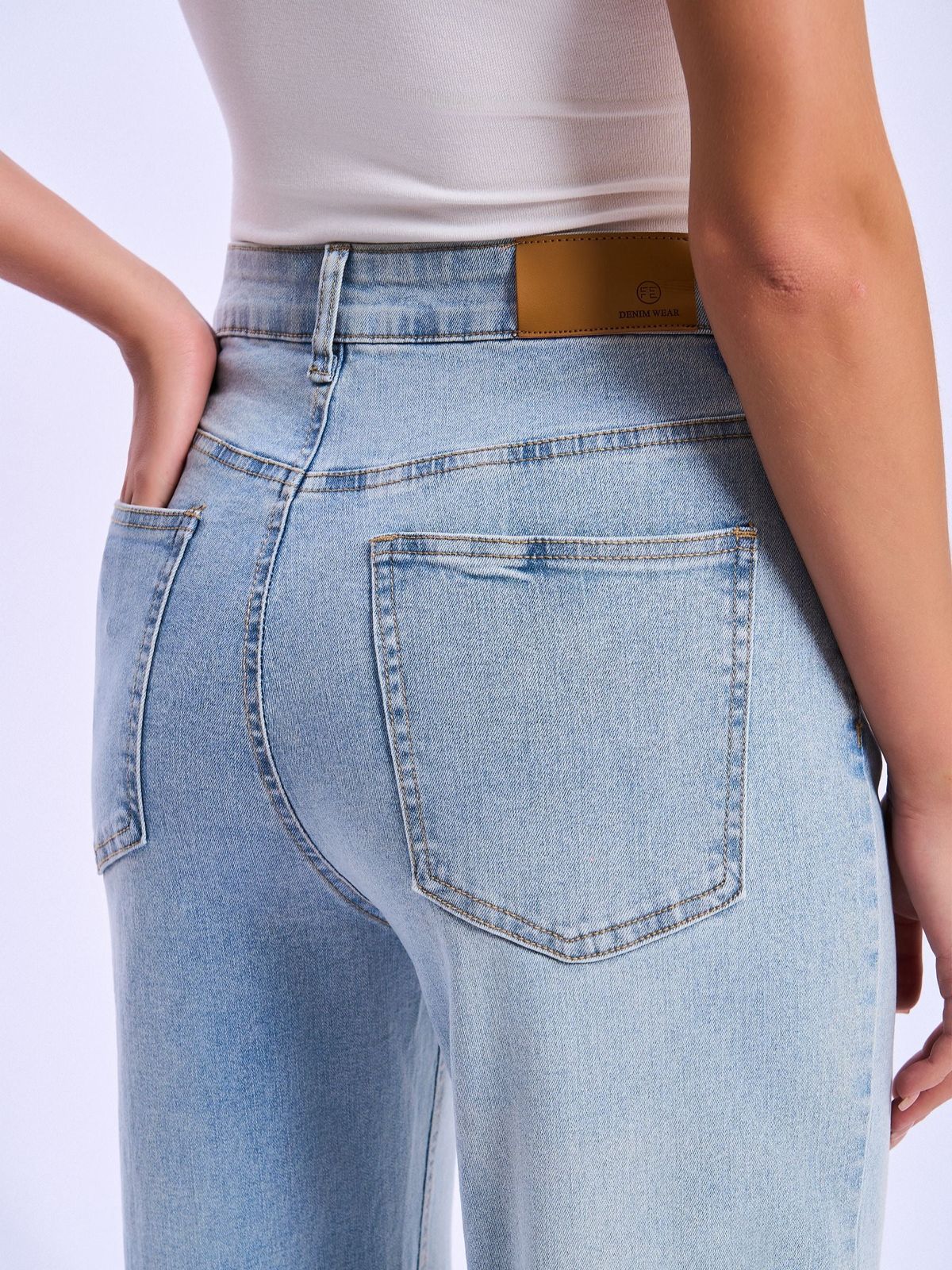 High waist TRF wide leg jeans in light blue denim view#Color_LIGHT BLUE DENIM