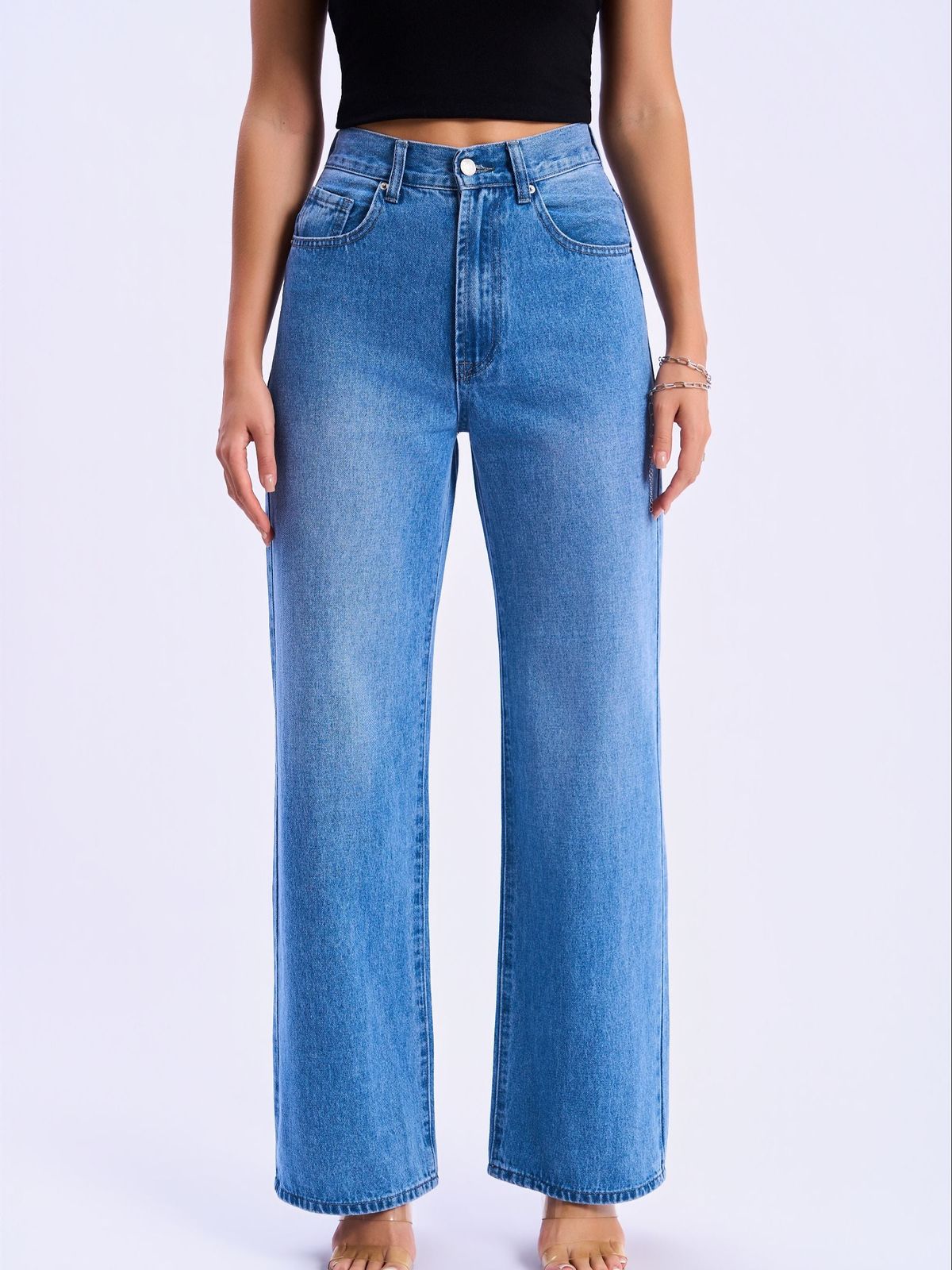 Medium blue high quality fabric jeans view#Color_MEDIUM BLUE DENIM