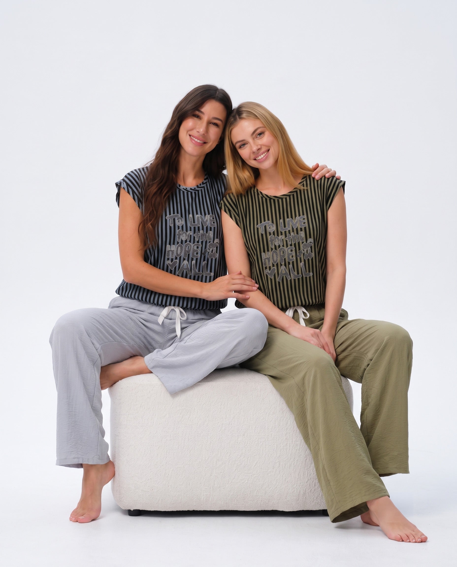 Striped Pajama Set - Green & Blue