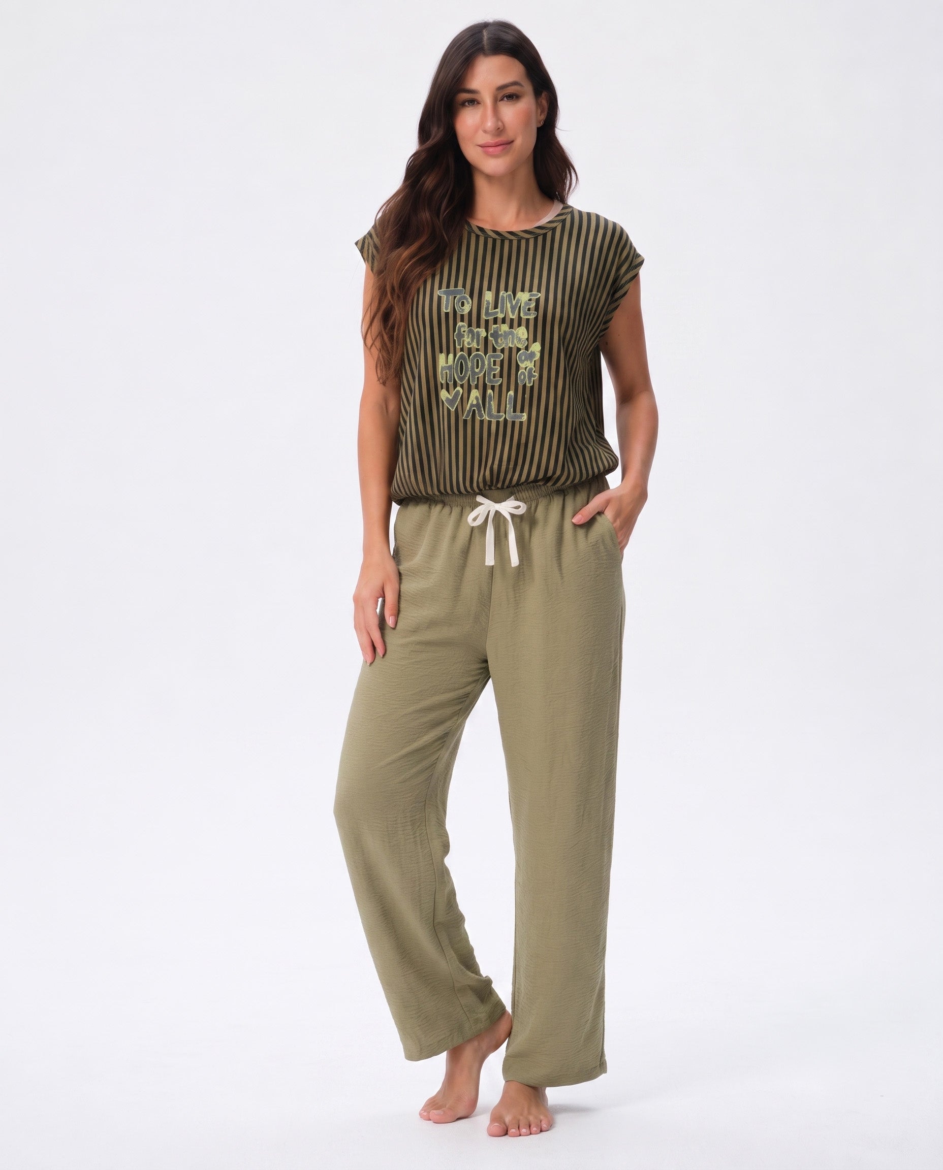 Striped Pajama Set - Green & Blue