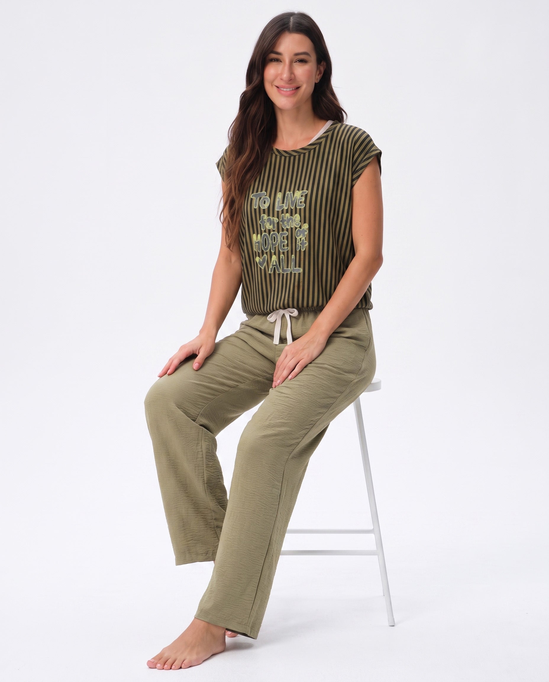 Striped Pajama Set - Green & Blue