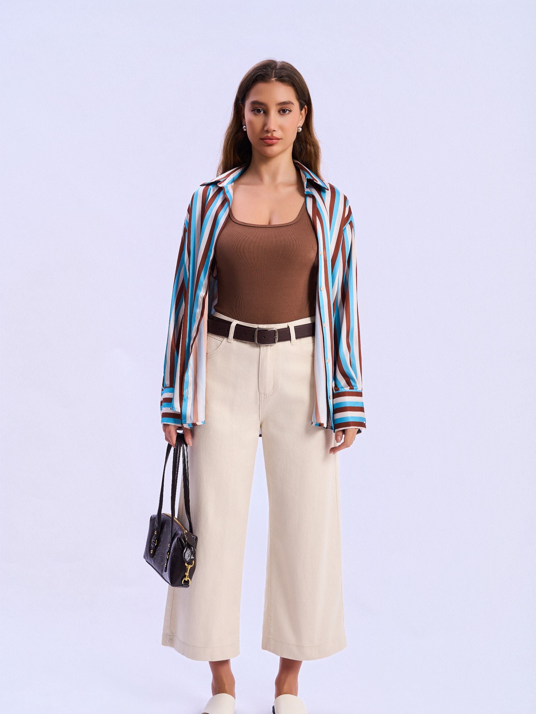 Feminines-High-Waisted-Wide-Leg-Cropped-Jeans-Beige#Color_Beige