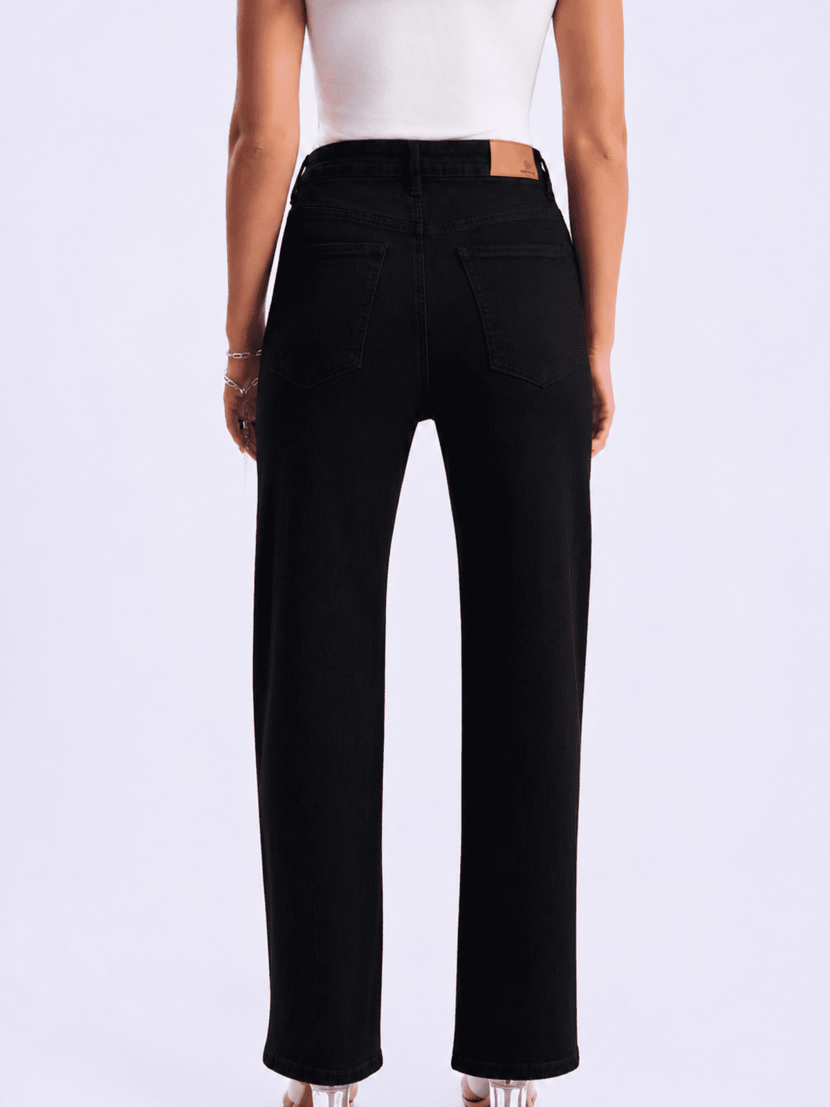 High waist TRF wide leg jeans in black denim view#Color_BLACK DENIM
