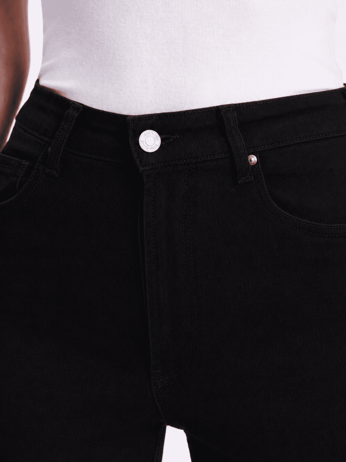 High waist TRF wide leg jeans in black denim view#Color_BLACK DENIM