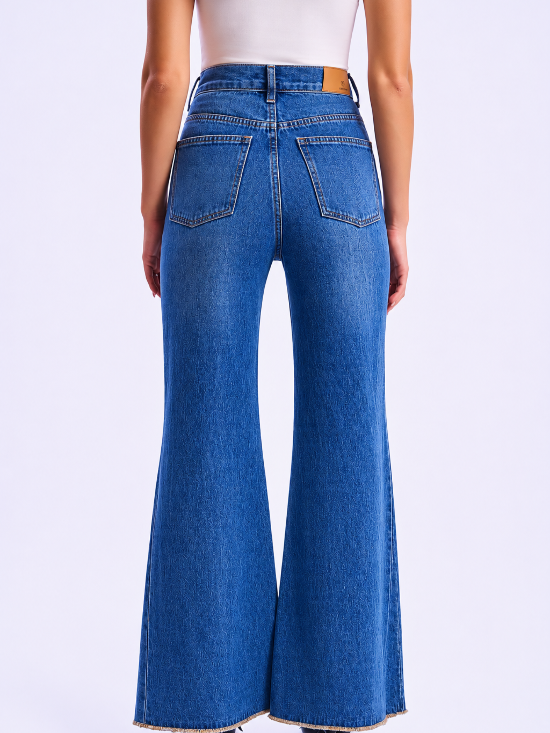 Elegant high waist bootcut flare jeans in medium blue denim view#Color_MEDIUM BLUE DENIM
