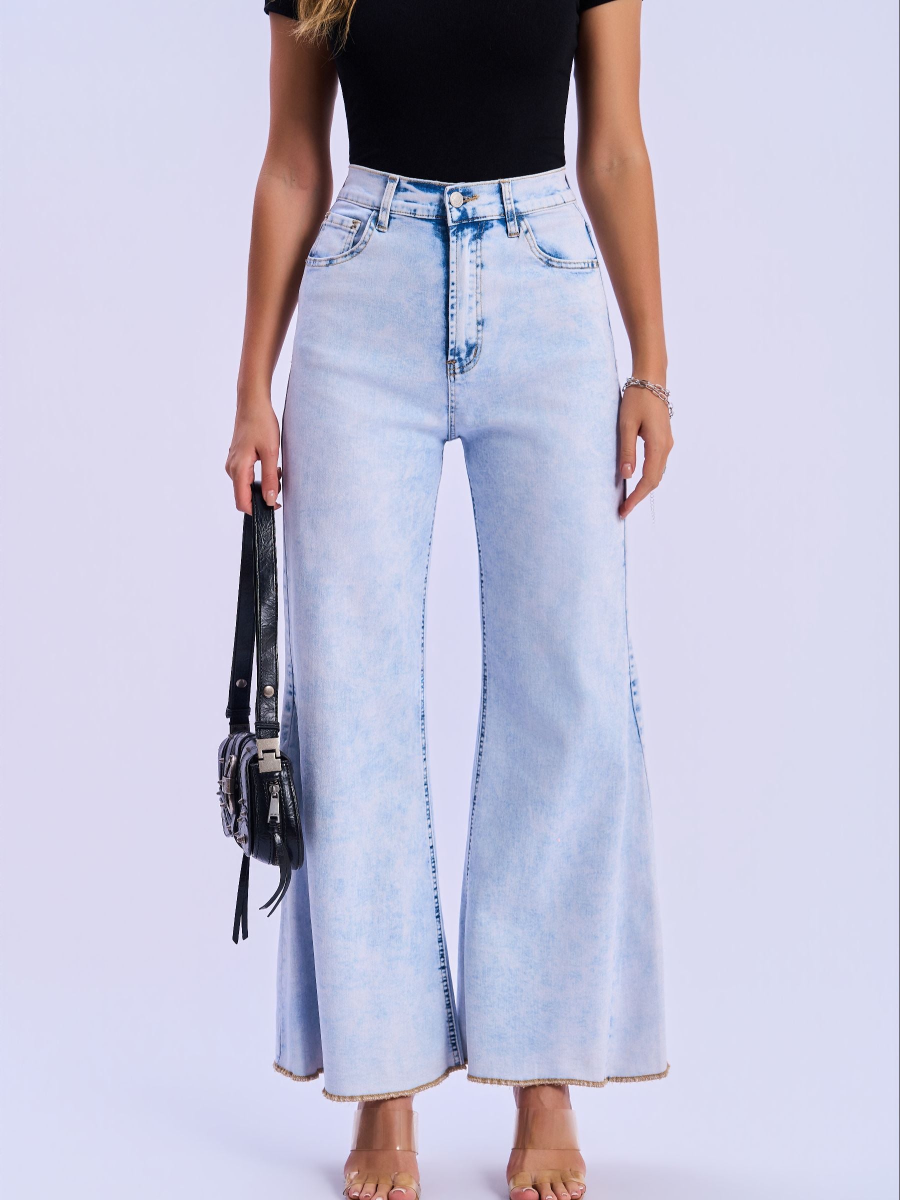 Feminines-High-Waisted-Wide-Leg-Flare-Jeans-Ice-Blue-Denim#Color_ICE BLUE DENIM