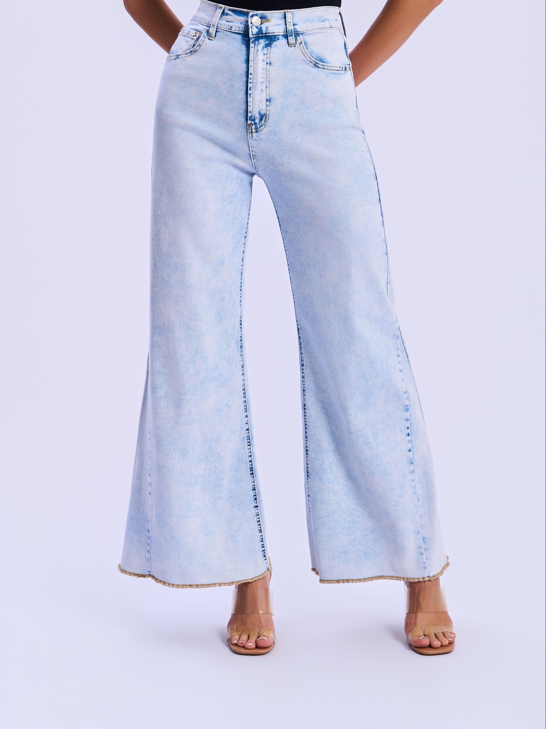 Feminines-High-Waisted-Wide-Leg-Flare-Jeans-Ice-Blue-Denim#Color_ICE BLUE DENIM
