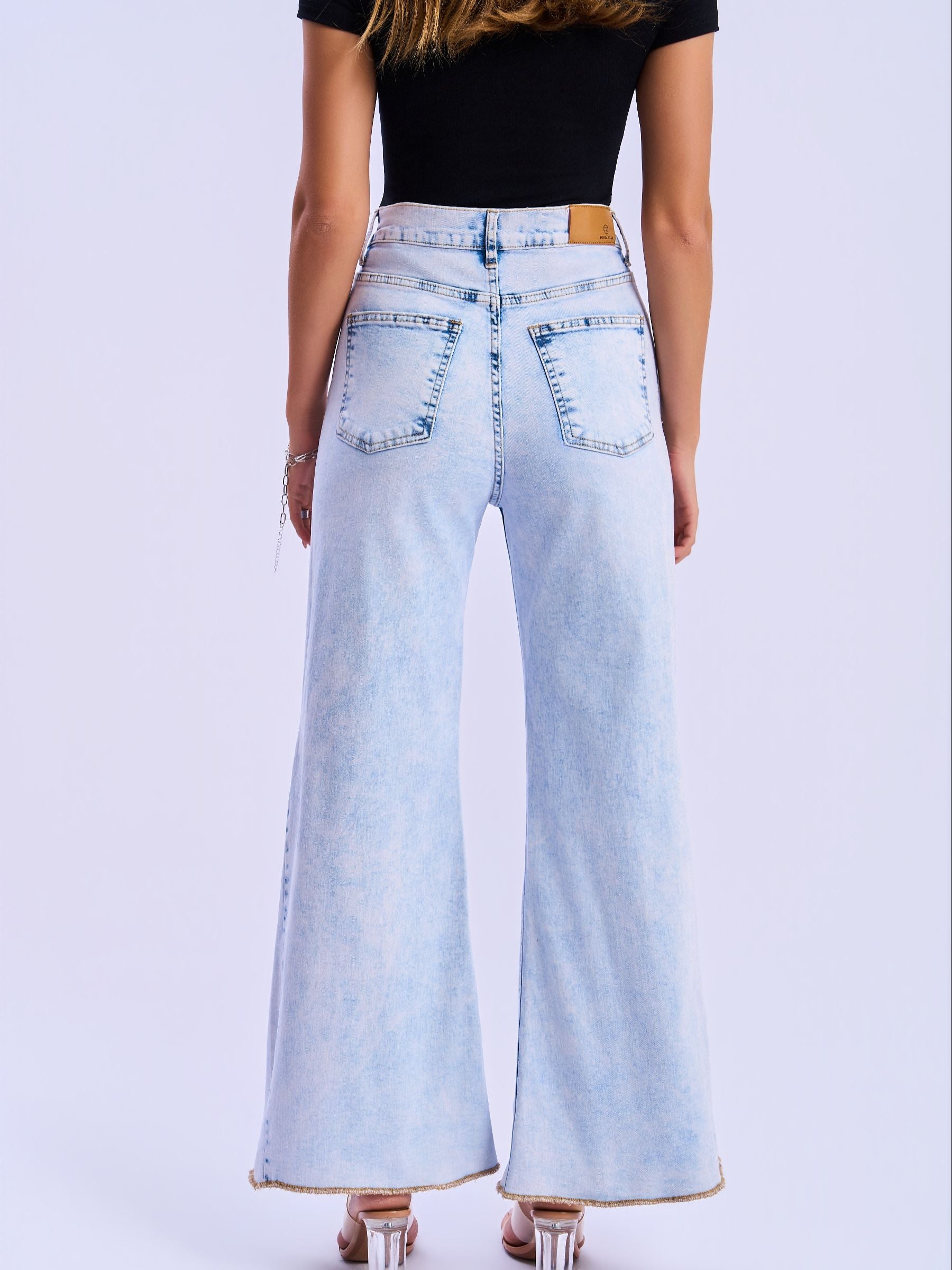 Feminines-High-Waisted-Wide-Leg-Flare-Jeans-Ice-Blue-Denim#Color_ICE BLUE DENIM