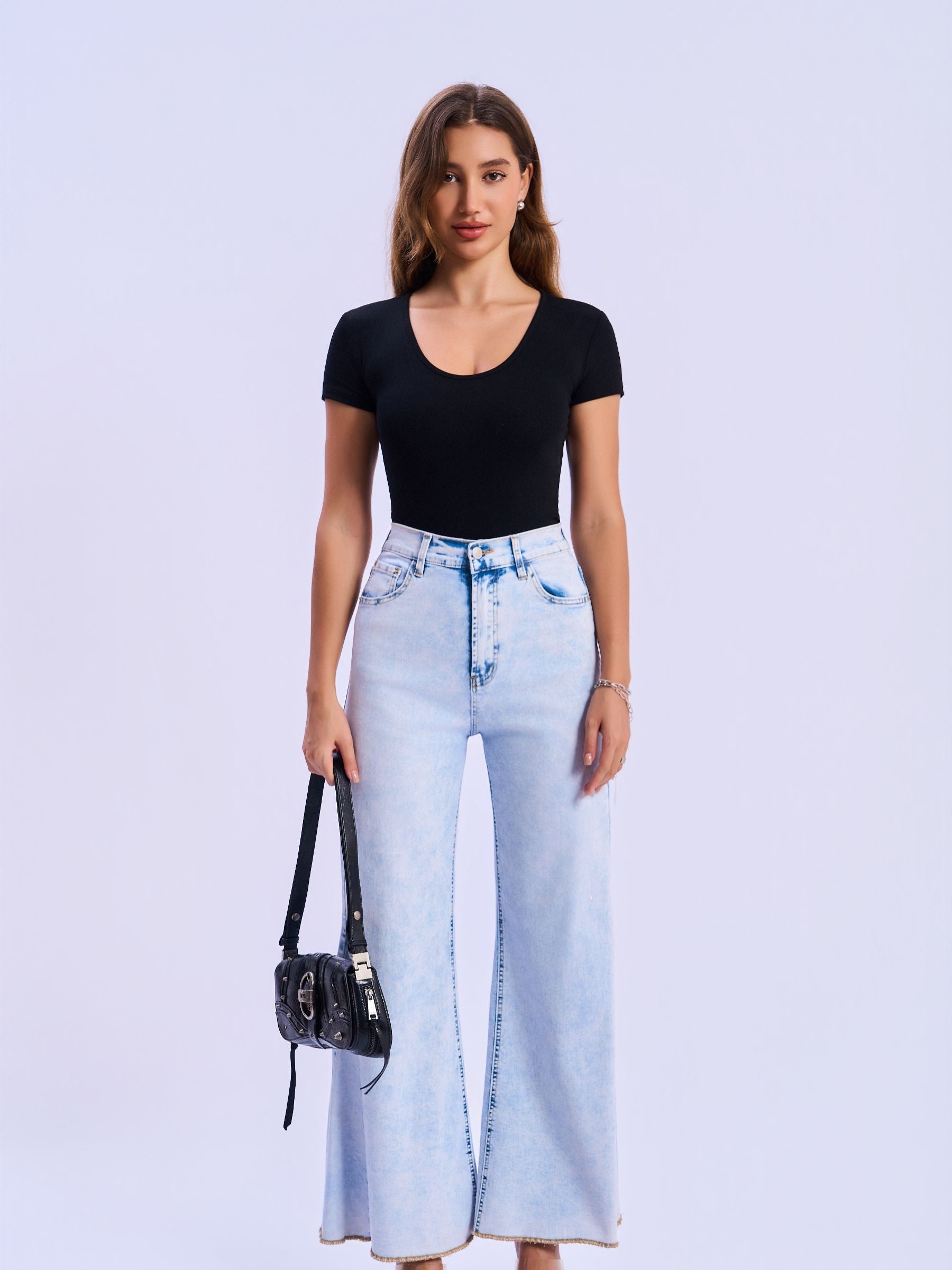Feminines-High-Waisted-Wide-Leg-Flare-Jeans-Ice-Blue-Denim#Color_ICE BLUE DENIM