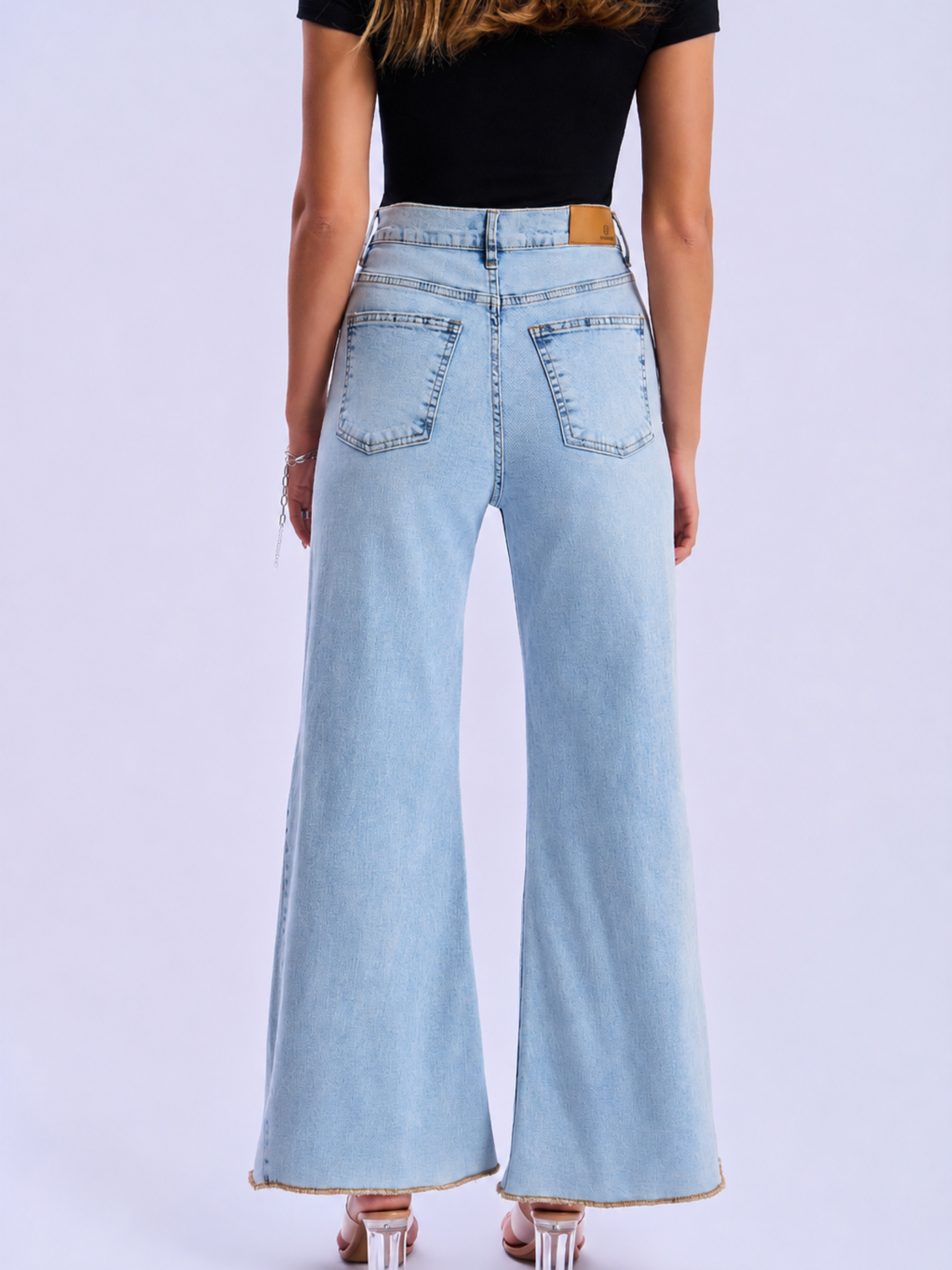 Feminines-High-Waisted-Wide-Leg-Flare-Jeans-Light-Blue-Denim#Color_LIGHT BLUE DENIM