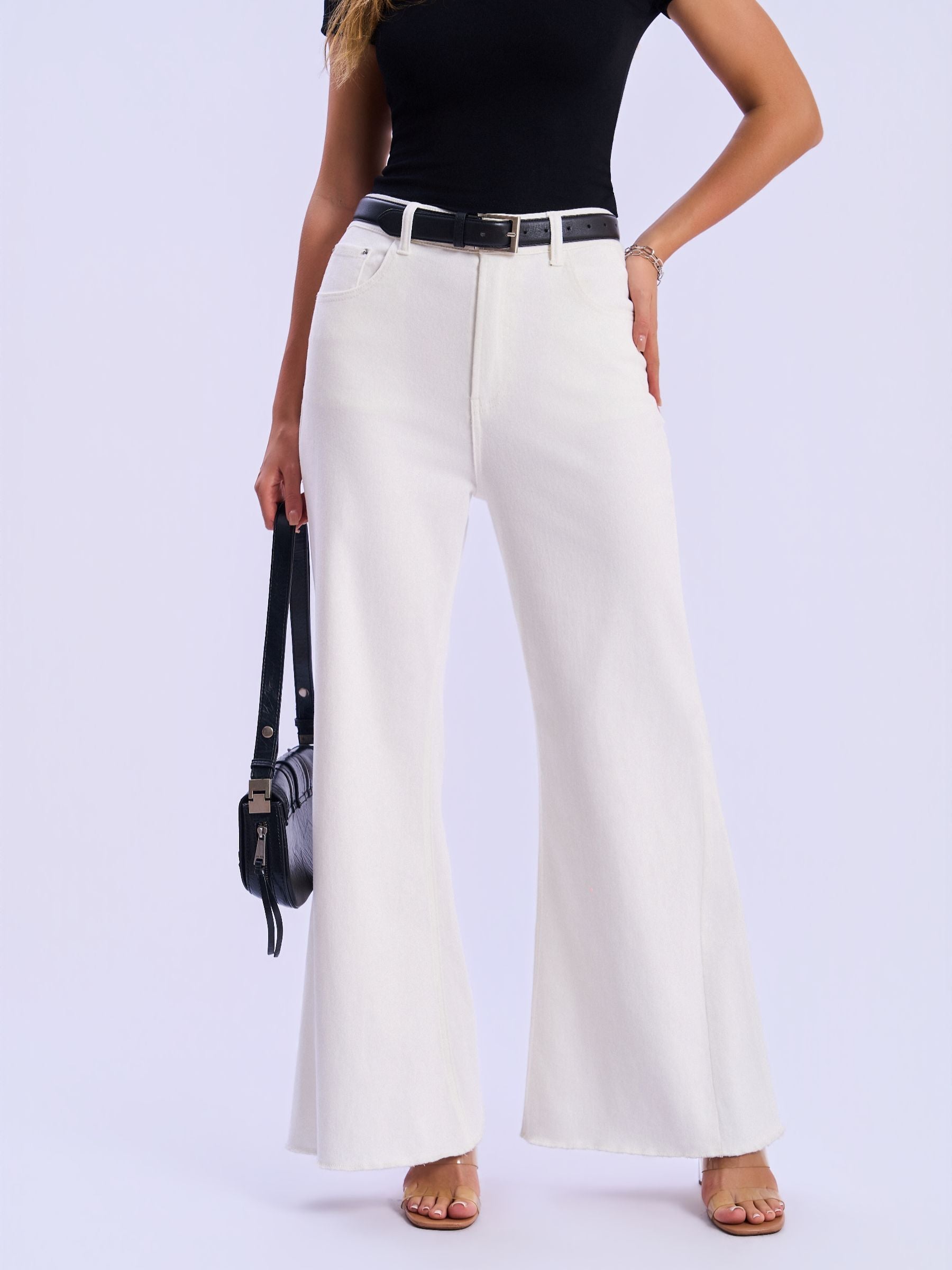 Feminines-High-Waisted-Wide-Leg-Flare-Jeans-White-Denim#Color_WHITE DENIM