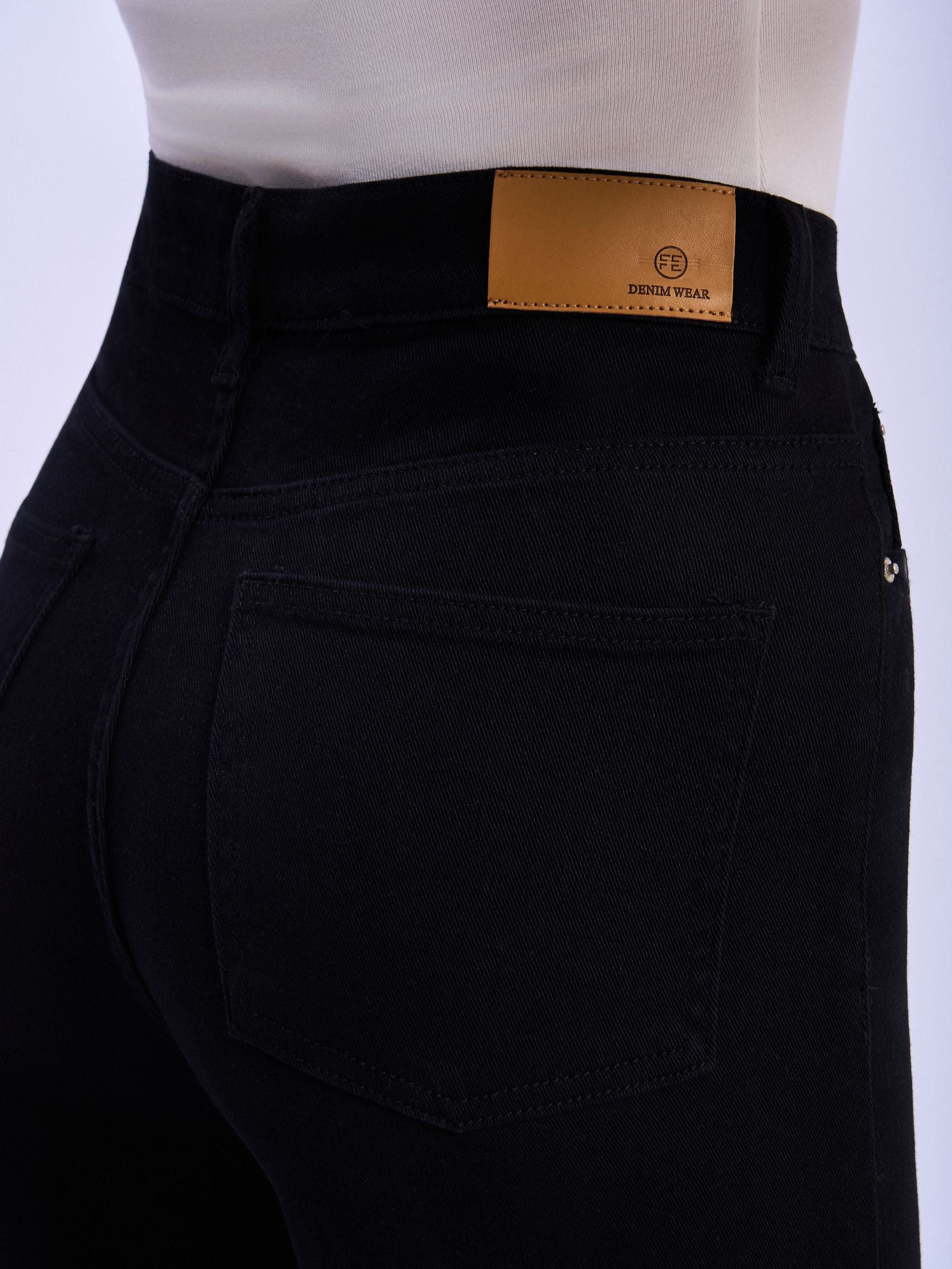Feminines-High-Waisted-Wide-Leg-Flare-Jeans-Black-Denim#Color_BLACK DENIM
