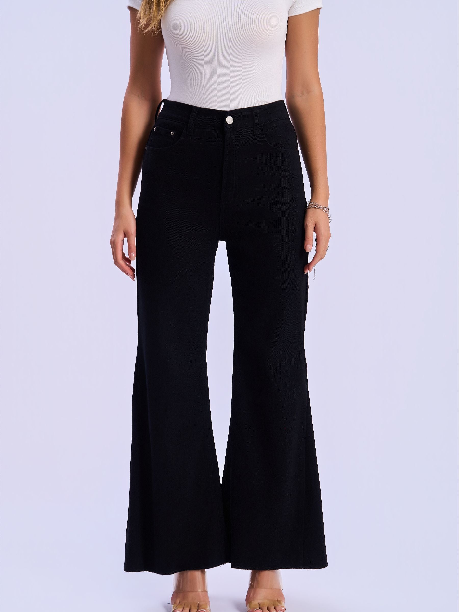 Feminines-High-Waisted-Wide-Leg-Flare-Jeans-Black-Denim#Color_BLACK DENIM